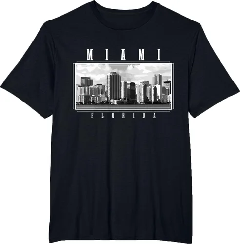 Miniatura 30 de Miami Skyline Florida Pride Vintage Miami Camiseta, Negro