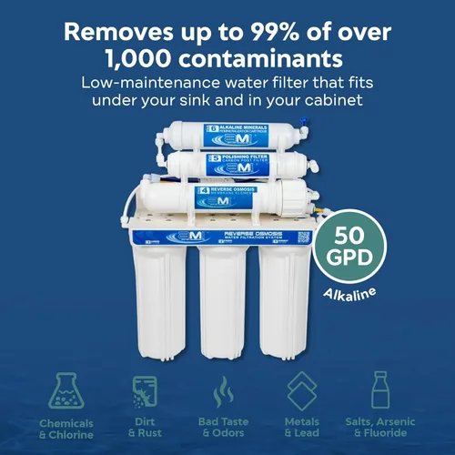 Miniatura 3 de Applied Membranes Inc. Sistema de filtro de agua de ósmosis inversa alcalino bajo el fregadero de 6 etapas, 50 galones por día