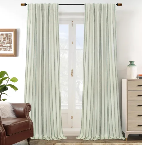 Miniatura 39 de DriftAway - Cortinas de Lino Mezcla de Granja 100% Opacas de 84 Pulgadas de Largo para Dormitorio, Cortinas Verticales Rayadas Impresas de Lino