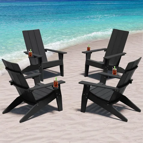 Miniatura 20 de MXIMU Silla Adirondack moderna resistente a la intemperie con portavasos, sillas de gran tamaño para hogueras Adorondic de plástico al aire libre