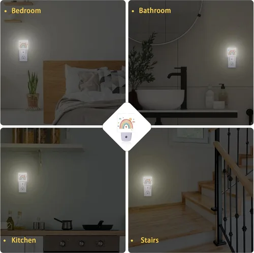 Miniatura 7 de Luz nocturna de arco iris bohemio, luz nocturna enchufable, sensor de atardecer a amanecer, luces nocturnas para escaleras, pasillo, cocina