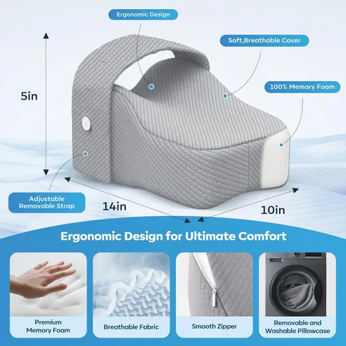 Miniatura 2 de Almohada de rodilla para personas que duermen de lado con correa ajustable, cojín de espuma viscoelástica para piernas, cómodo apoyo para aliviar