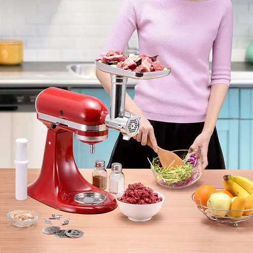 Miniatura 7 de Accesorios metálicos para molinillo de alimentos para batidoras KitchenAid, picadora de carne, relleno de salchichas, accesorio perfecto