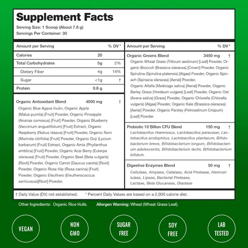 Miniatura 7 de NutraChamps Super Greens Powder Premium Superfood Más de 20 alimentos integrales vegetales verdes orgánicos Hierba de trigo, espirulina