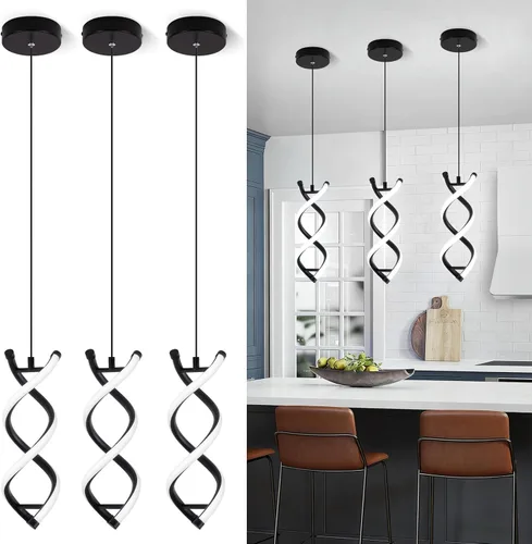 Miniatura 12 de CANEOE Luminaria Colgante LED en Espiral, Lámpara Colgante LED Integrada Moderna Regulable de 15W, Altura Ajustable para Isla de Cocina, Luminaria