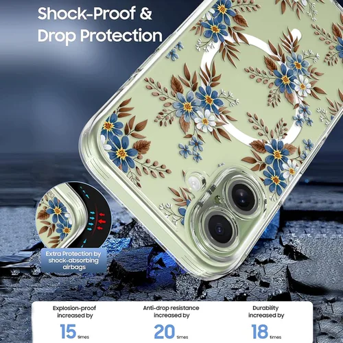 Miniatura 2 de OOK Magnetic for iPhone 17 Case Clear Pretty Flower Girls Women [Not Yellowing][Screen Protector] [ MagSafe Compatible] with Full Camera Lens