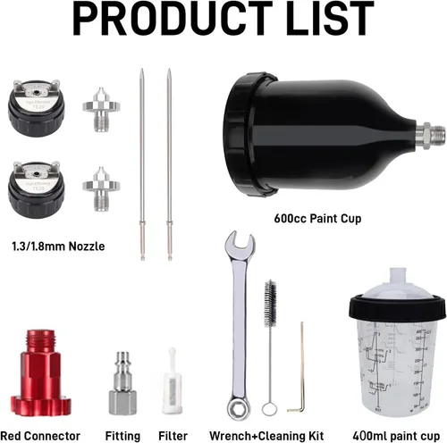 Miniatura 6 de HVLP - Pistola pulverizadora de aire de acero inoxidable de 0.051 in y 0.071 in, 20.3 fl oz y 13.5 fl oz, pulverizador de pintura de alimentación