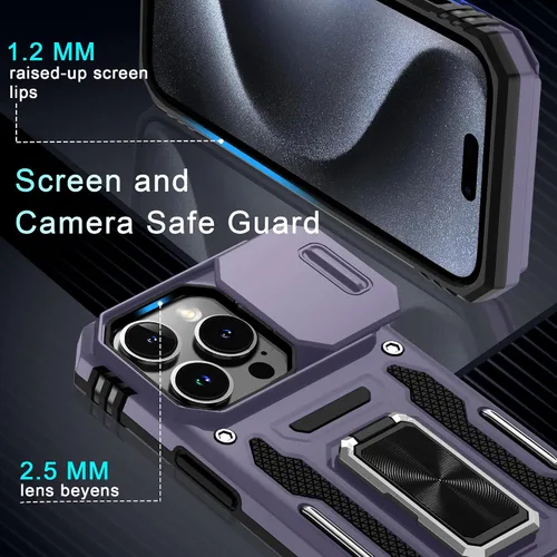 Miniatura 147 de DEERLAMN Funda para iPhone Xs Max con funda deslizante para cámara + protector de pantalla, soporte giratorio de anillo de grado militar a prueba