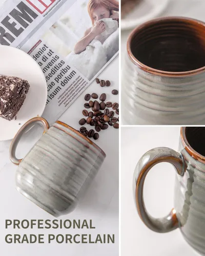 Miniatura 3 de HASENSE - Taza de café de cerámica grande de 20 onzas con gran asa, taza de té de cerámica para oficina y hogar, taza grande de regalo para papá