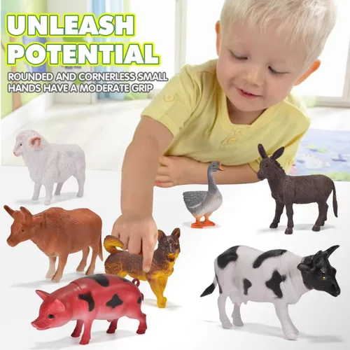 Miniatura 5 de Paquete de 12 juguetes de animales de granja grandes para niños de 3 a 5 años de 1 a 3 años, figuras educativas realistas de animales de granja