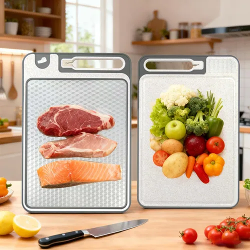 Miniatura 7 de Tabla de cortar de acero inoxidable, tablas de cortar de 14 x 10 pulgadas para cocina, apta para lavavajillas, resistente a los arañazos con ranura