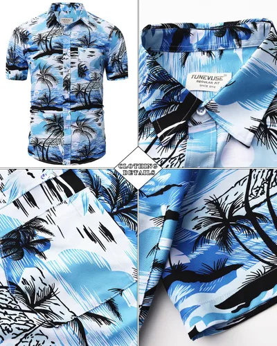 Miniatura 123 de TUNEVUSE Conjunto de camisas y pantalones cortos hawaianos para hombre, 2 piezas, trajes de playa con estampado de flores, traje tropical de verano