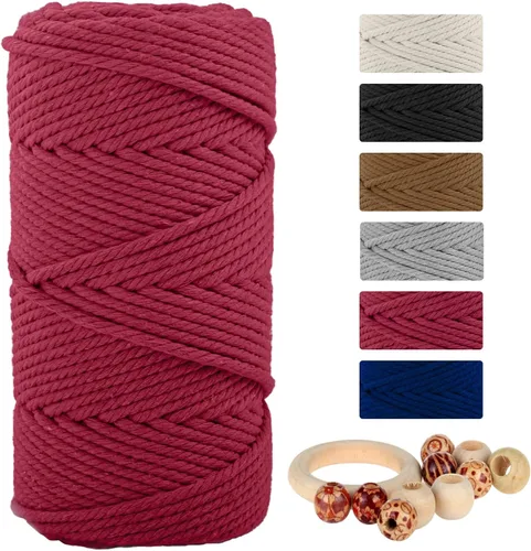 Miniatura 18 de Cordón de algodón macramé 5mmx109 yardas 4 hebras, Munzong Natural hecho a mano 4 cuerdas de algodón trenzadas para colgar en la pared, tejido