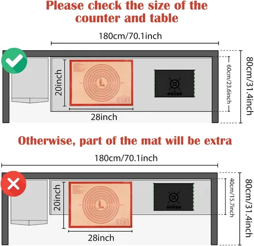 Miniatura 6 de Tapete de Silicona Antideslizante para Pastelería Extra Grande con Medidas de 28'' por 20'' para Tapete de Horneado de Silicona, Mostrador