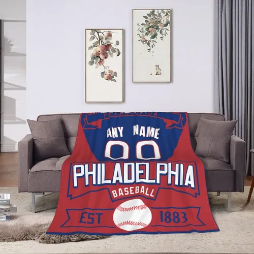 Miniatura 10 de Manta personalizada para fanáticos de la cama, regalo de béisbol, ciudad, invierno, verano, manta de forro polar con nombre y número personalizados