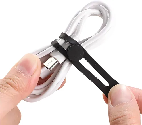 Miniatura 5 de Paquete de 10 bridas de silicona para cables, organizador de cables, reutilizable, lavable, organizador de correas con hebilla de bloqueo, protector