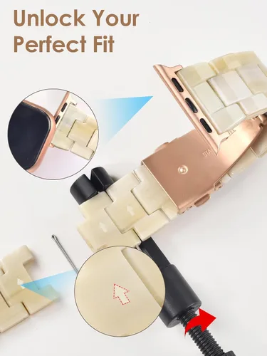 Miniatura 7 de V.R.HOPE Correa de Resina para Reloj Compatible con Apple Watch para Mujeres 38mm 40mm 41mm 42mm Oro Rosa Ligero Pulsera de Pulsera para iWatch Beige