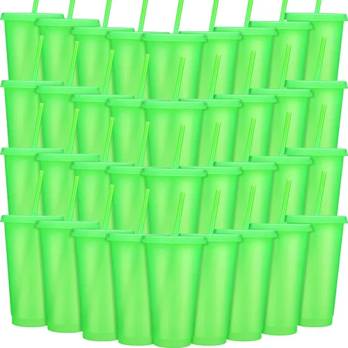 Miniatura 14 de Honeydak Paquete de 60 vasos con popote y tapa, vasos a granel para regalos, tazas de café de plástico con purpurina de 24 a 27 onzas, botella