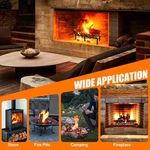 Miniatura 7 de Rejilla de chimenea de 20 pulgadas con retenedor de brasas, rejilla de troncos de chimenea de hierro fundido, soporte para troncos de chimenea