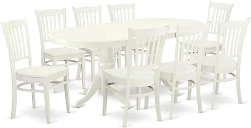 Miniatura 9 de East West Furniture VAGR9-OAK-W Juego de mesa de comedor de 9 piezas incluye una mesa de madera ovalada con hoja de mariposa y 8 sillas de comedor