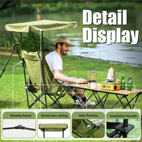 Miniatura 2 de Compatible for Portable Camping Beach Chair Shade Canopy Foldable Lightweight Oversized Easy Operation(Green 1P)