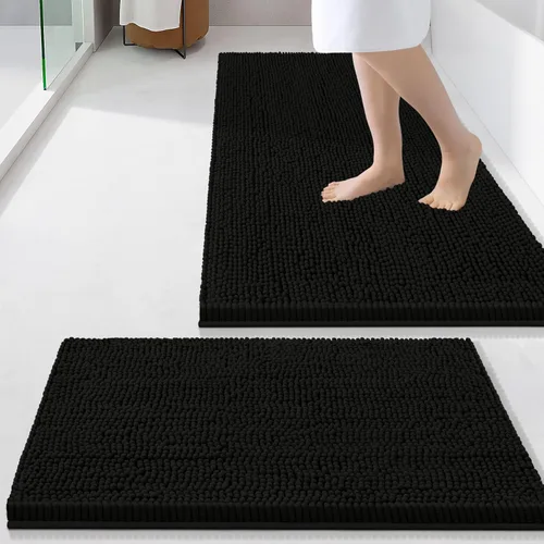 Miniatura 28 de Smiry Juego de 2 alfombras de baño, felpilla suave y absorbente, lavable a máquina, antideslizantes, para bañera, ducha y suelo