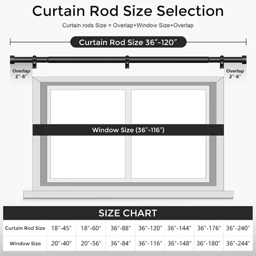 Miniatura 5 de VOIIY - Barras de cortina para ventanas de 66 a 120 pulgadas (5.5 a 10 pies), barras de cortina negras de 1 pulgada de diámetro, diseño de tapa