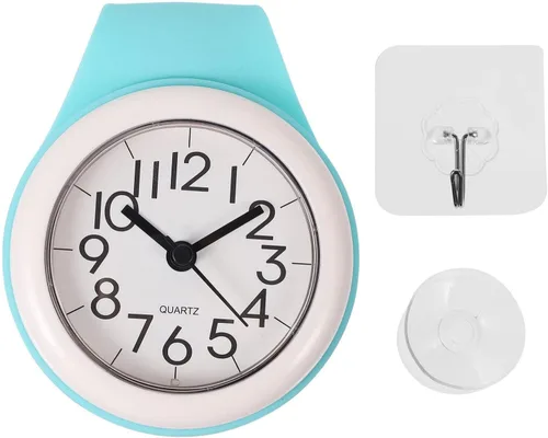 Cabilock Reloj de pared con ventosa para baño, cocina, fácil instalación, gancho de ventosa, mango curvado para uso versátil, marcas de movimiento