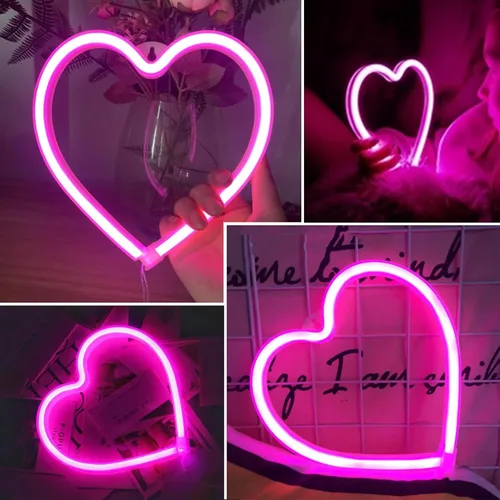 Miniatura 2 de Letrero de neón con forma de corazón rosa, funciona con pilas o USB, luces LED para decoración del día de San Valentín, regalos de San Valentín