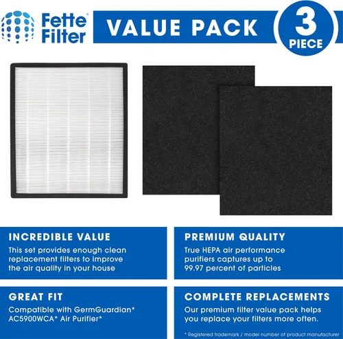Miniatura 2 de Fette Filter - Filtro de repuesto HEPA H13 de alta calidad J compatible con GermGuardian FLT5900 para AC5900WCA y AC5900WDLX purificador de aire
