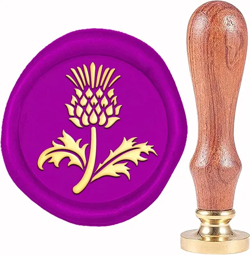 CRASPIRE Sello de cera de cardo, sello de cera de sellado de flores, 0.787 in, retro, vintage, extraíble, latón, cabeza con mango de madera, para