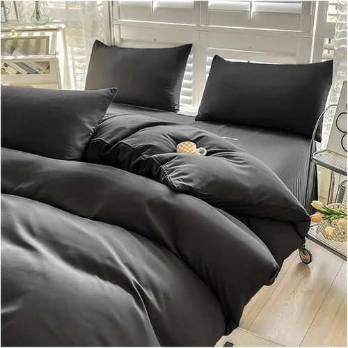 Miniatura 2 de Cama, Queen/L Negro Color Sólido Algodón Funda Nórdica Funda Nórdica