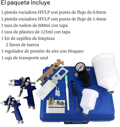 Miniatura 4 de Juego de Pistola de Pulverización por Gravedad de Aire HVLP, Pistola de Pintura de 2 Pulverizadores, 0.8mm 150ml y 1.4mm 600ml Alimentación por