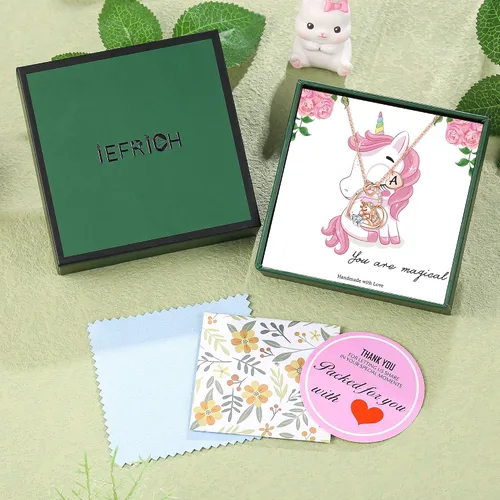 Miniatura 7 de IEFRICH Regalos de unicornios para niñas, collares de unicornio con corazón de circonita cúbica para mujeres y niñas, collares con inicial, joyería