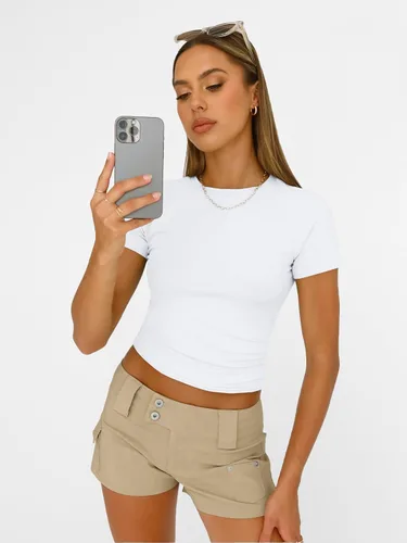 Miniatura 6 de AUTOMET - Camisetas básicas de manga corta para mujer, para verano, entrenamiento o gimnasio, con cuello redondo, ropa moderna estilo Y2K