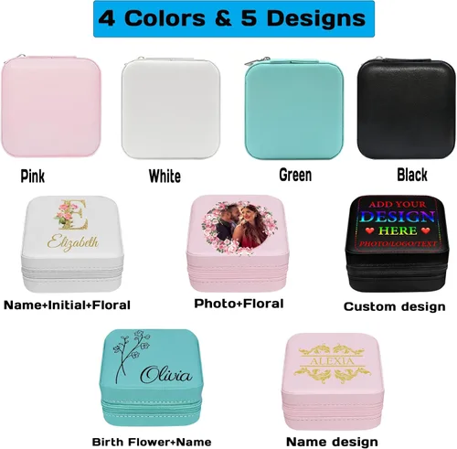 Miniatura 3 de Joyero personalizado con nombre, joyero de viaje portátil personalizado, organizador de joyas de cuero, cajas de dama de honor, boda, regalo
