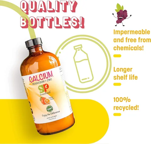 Miniatura 7 de GreenPeach Calcio líquido para niños – Suplemento de magnesio, D3 y zinc – Citrato de calcio y vitamina D3 jarabe calmante para niños – Sin azúcar