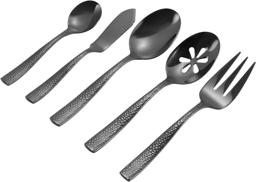 Miniatura 9 de Juego de cubiertos dorados de acero inoxidable martillado con acabado mate, 20 piezas, servicio para 4