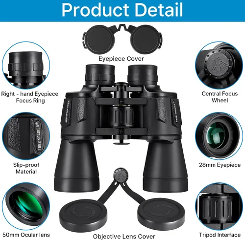 Miniatura 9 de Prismáticos de 20 x 50 de alta potencia para observación de aves con ocular grande de 28 mm, prismáticos impermeables para caza, senderismo, Negro