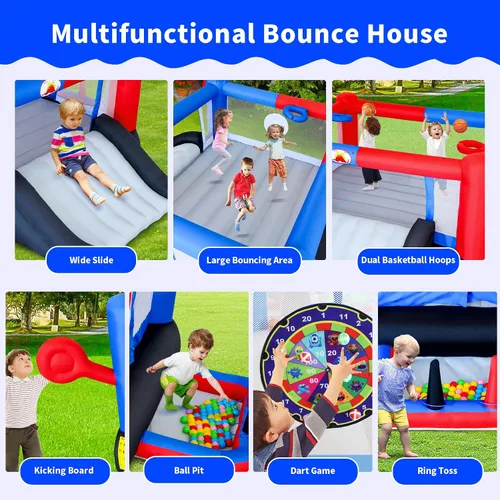 Miniatura 5 de WELLFUNTIME - Casa inflable de rebote y castillo inflable con soplador, castillo de salto 7 en 1, 160 x 135 x 60 pulgadas para 4 niños, tobogán
