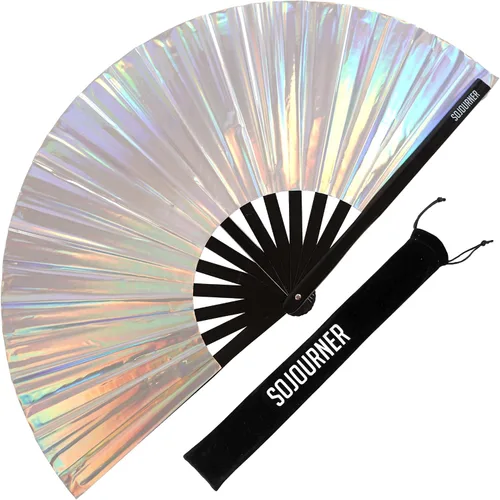 Miniatura 99 de SoJourner Bags Rave Fan – Ventilador plegable grande – Ventilador de mano Clack para raves, Halloween, Burlesque, trajes de arcoíris para mujeres