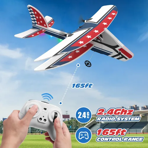 Miniatura 6 de DEERC Avión RC, Avión de control remoto 2.4GHz con estabilizador de giro de 6 ejes y 3 baterías, juguete de planeador RC listo para volar de 2 Rojo