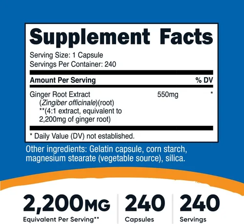 Miniatura 2 de Nutricost Extracto de raíz de jengibre 2,200 mg, 240 cápsulas - Sin gluten, sin OMG, 550 mg de extracto 4:1