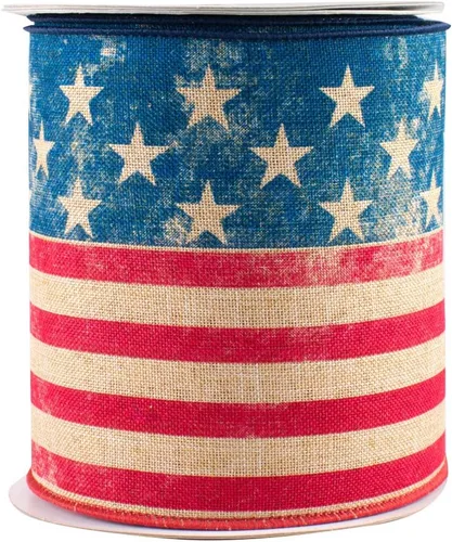 Miniatura 11 de Cinta patriótica roja, blanca y azul – 4 pulgadas x 10 yardas, 4 de julio, 250 aniversario de Estados Unidos, borde con cable, bandera