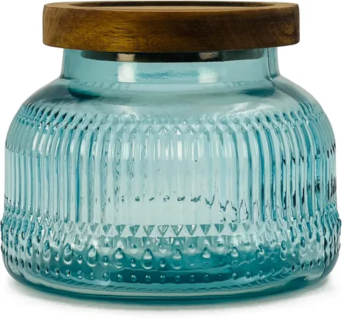 Miniatura 20 de Tarro decorativo de vidrio azul con tapa de madera hermética de 25.4 onzas, 2 piezas, boca ancha, recipientes de almacenamiento de alimentos
