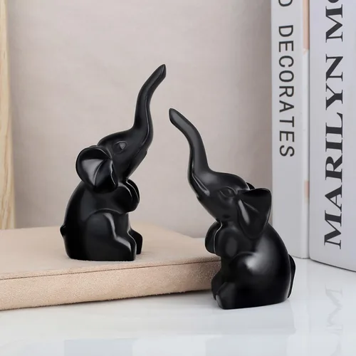 Miniatura 6 de DUQGUHO Mini elefante negro regalos para mujer, estilo moderno, estatua de animal pequeño, 2 piezas de decoración de elefante para estantes