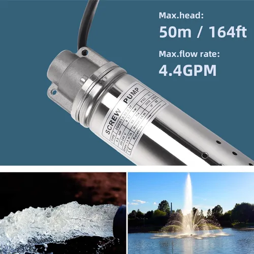 Miniatura 5 de Bomba sumergible de pozo profundo de 0.75 HP, 220 V/60 Hz, 4.8 GPM, cabeza de 206 pies, acero inoxidable con cable de 49 pies, bombas de agua