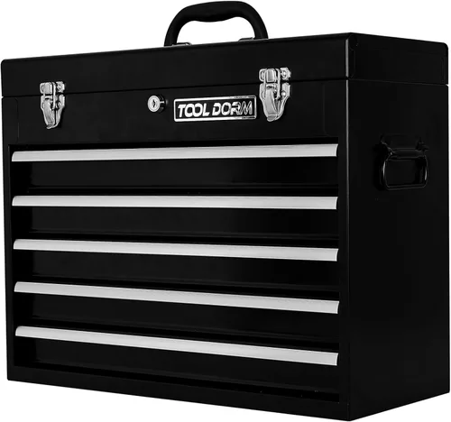 Miniatura 10 de Caja de herramientas de metal de 20.3 pulgadas con cajón, caja de herramientas de acero portátil con forro protector y cierre de pestillo y Rojo