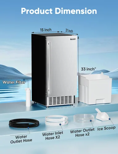 Miniatura 7 de Coolski - Máquina de hielo de 130 libras/día, para debajo de la encimera, de acero inoxidable, independiente, con capacidad de almacenamiento