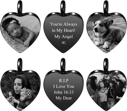 Miniatura 3 de Personalized Master Collar personalizado de urna de cremación con foto y texto, collar de urna de corazón para cenizas, joyería de recuerdo